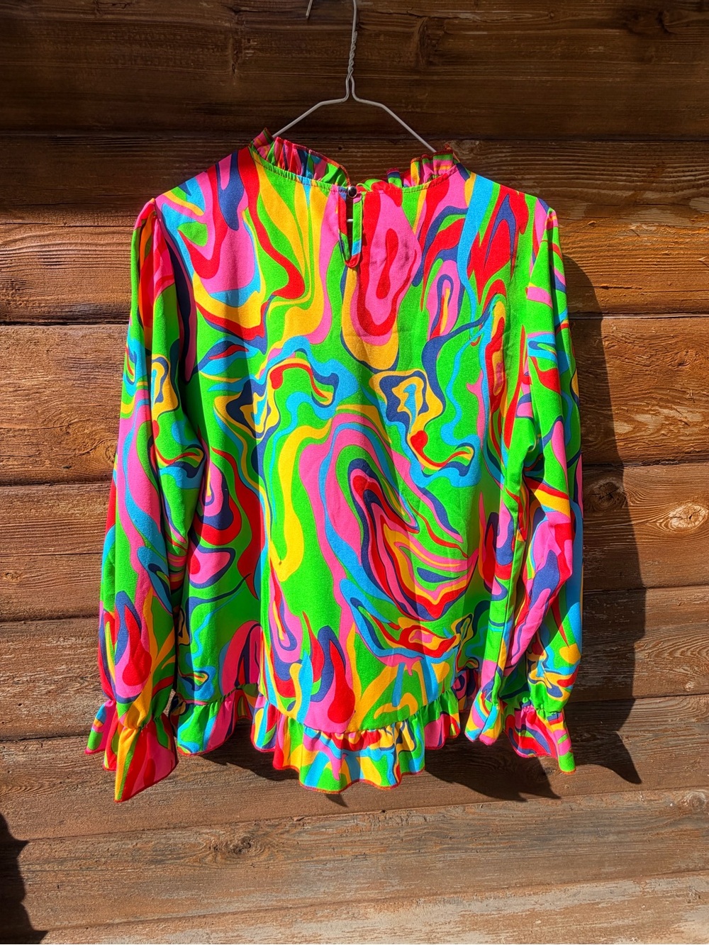 Neon Swirl Ruffle-Hem Blouse - Multicolor - Picture 6 of 6